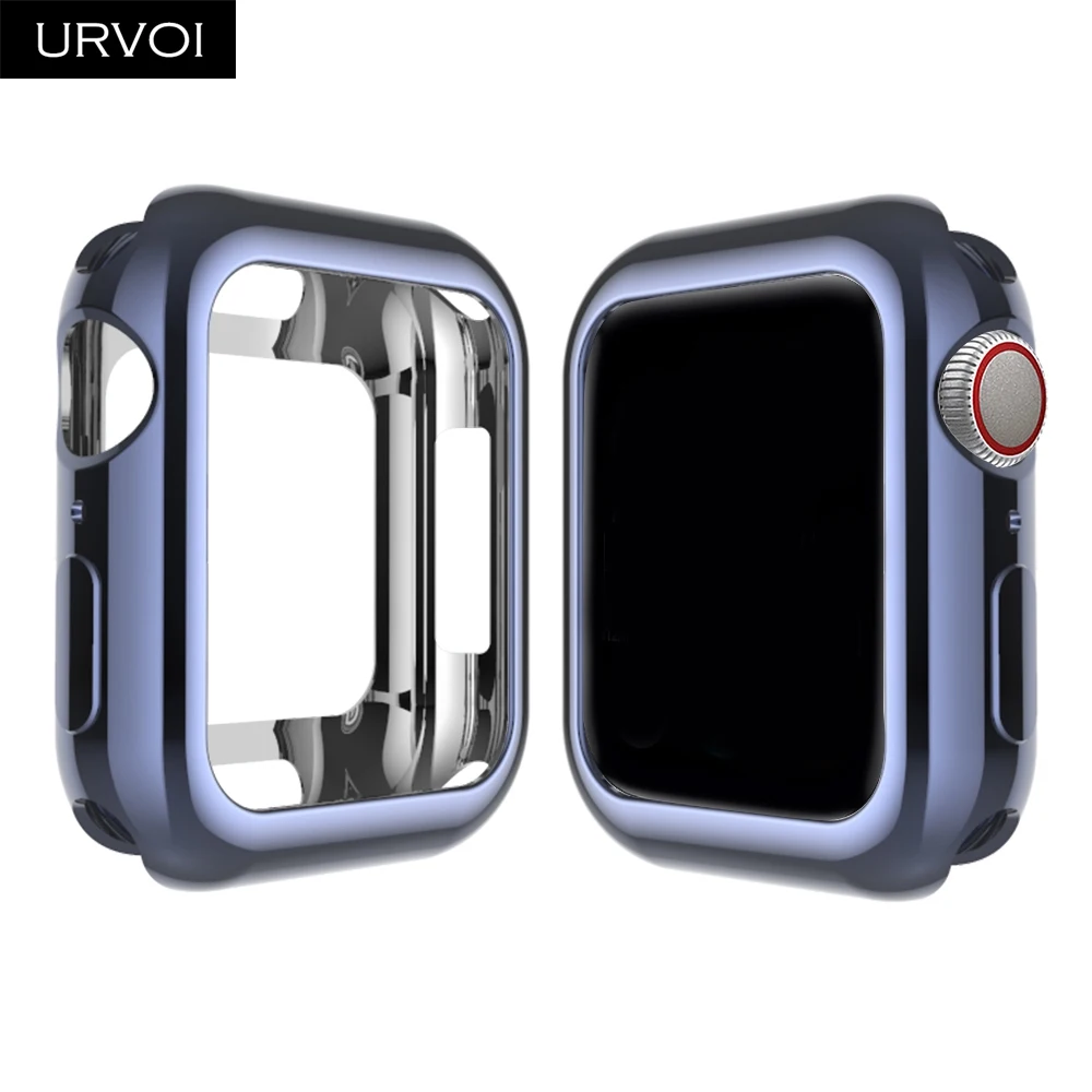 Space grey URVOI гальванический чехол из ТПУ для Apple протектор для часов серии 4 3 2 Чехол для iWatch Мягкий Бампер тонкая рамка 38 42 40 44 мм - Цвет: Space grey