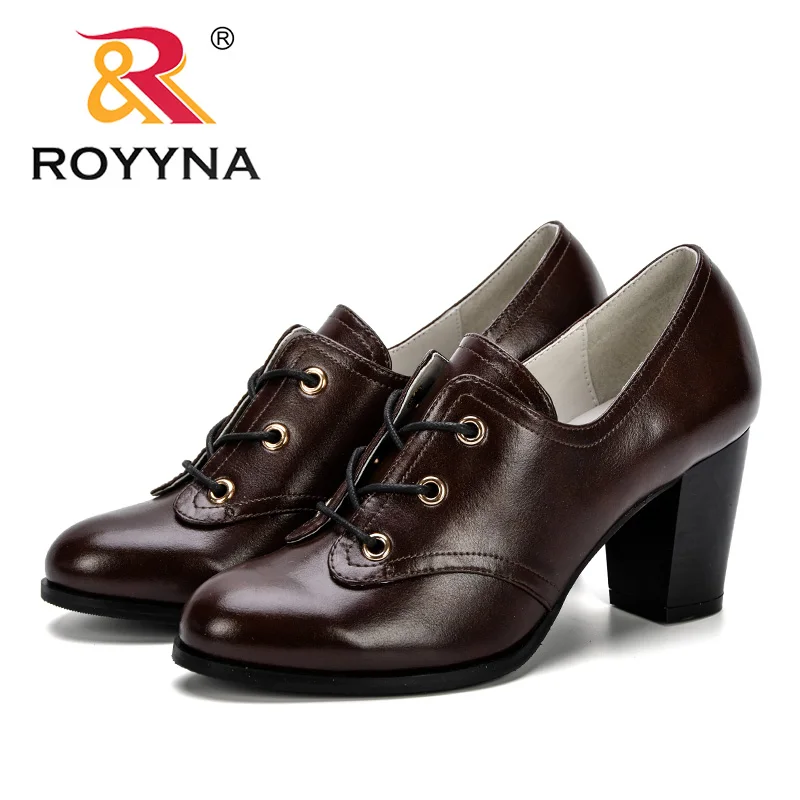 Туфли лодочки ROYYNA женские на высоком каблуке толстые из микрофибры круглый носок