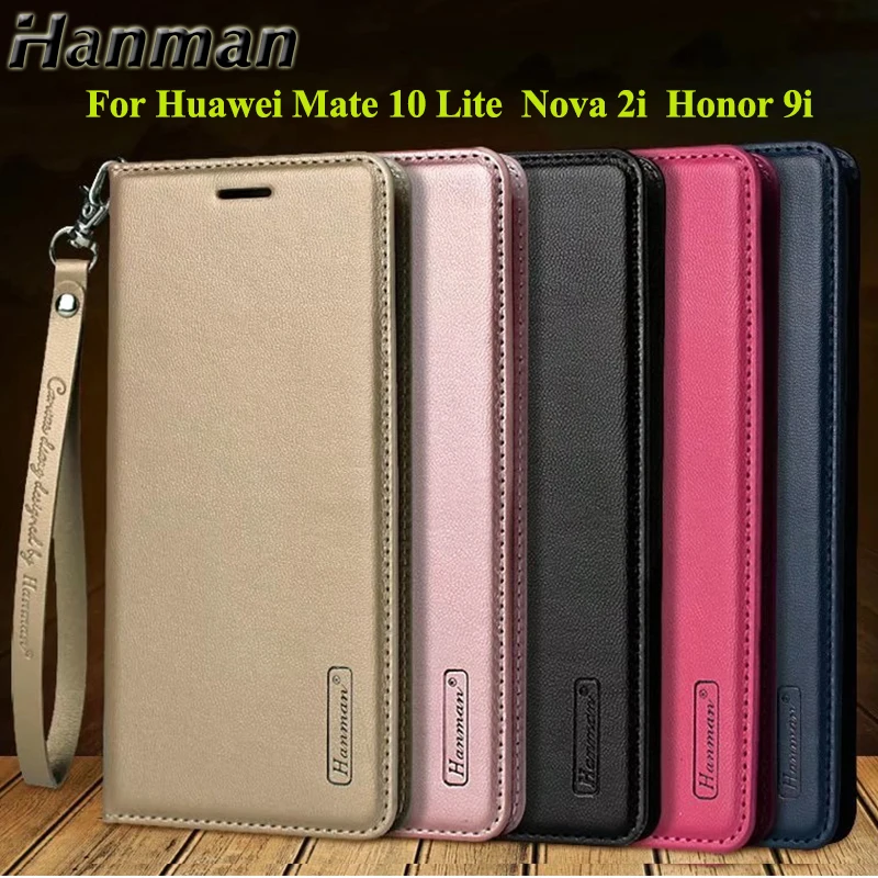 Чехол-Кошелек Hanman для Huawei Mate 10 Lite Honor 9i Nova 2i из натуральной кожи PU с отделением карт