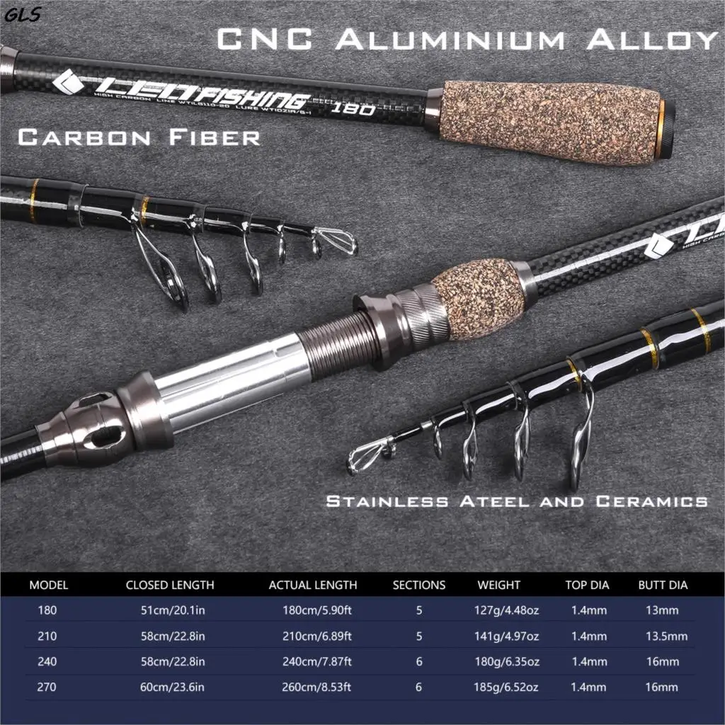 1.8m 2.1m 2.4m 2.7m Carbon Telescopic Spinning Fishing Rod Travel Tackle | Rods