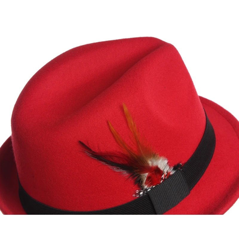 Fedoras для мужчин Fedoras для женщин осень зима унисекс чистый цвет перо джаз шапка pour les femmes