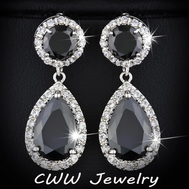 black CWWZircons красивые и хорошее качество Большой Фиолетовый AAA+ кубический цирконий Кристалл длинные висячие серьги для женщин Свадебная вечеринка CZ016 - Окраска металла: black