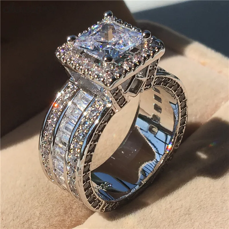 

choucong Vintage Ring Princess Cut 3ct 5A Zircon Sona Cz 925 Sterling Silver Engagement Wedding Band Rings for Women Men Gift