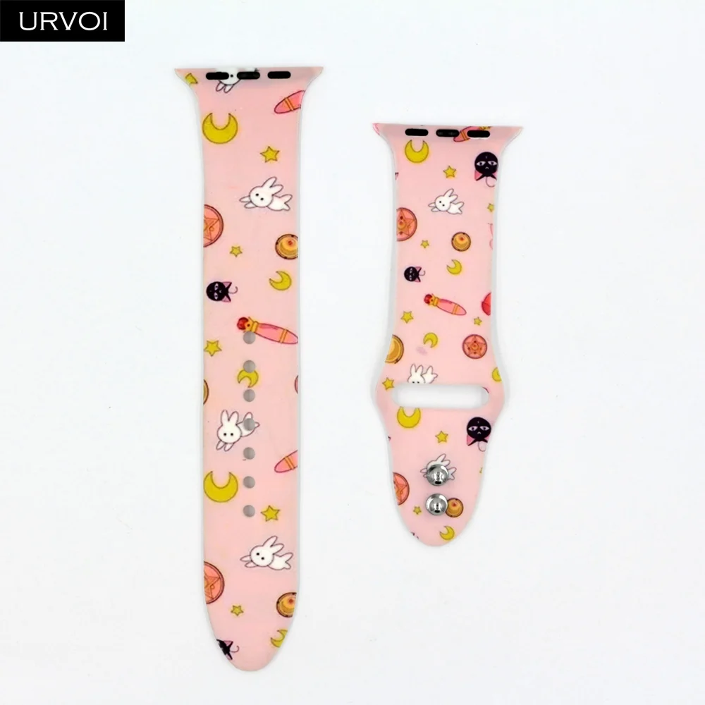 Style J URVOI спортивный ремешок для Apple Watch series 54 3 2 1 граффити живопись силиконовый ремешок для iWatch разноцветные адаптеры Фламинго Леопард - Цвет ремешка: Style J