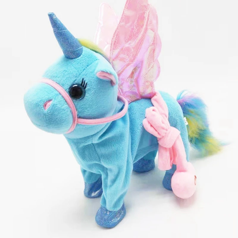 Синий Машина Единорог пение и танцы игрушки Kawaii машина игрушки для домашних животных для детей плюшевые игрушки мягкие плюшевые животные интерактивные игрушки - Цвет: Синий