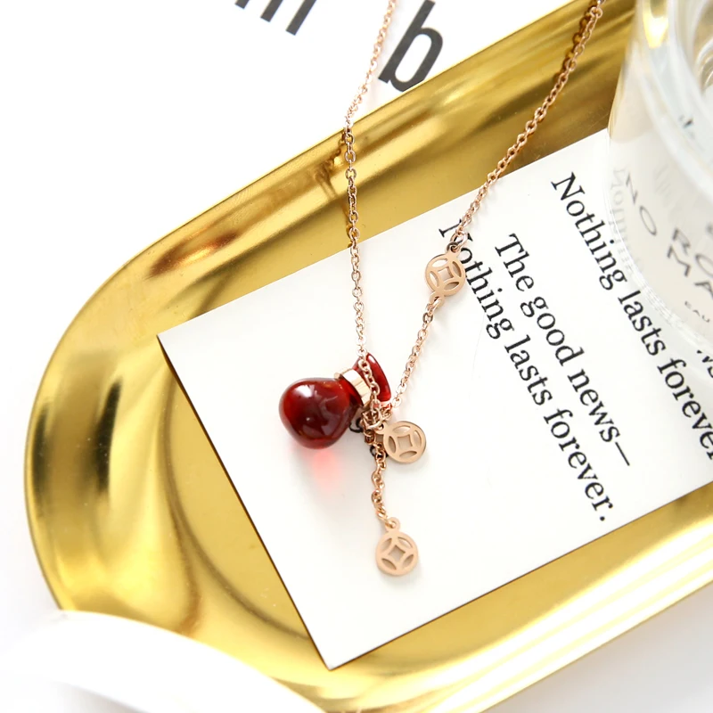 

YUN RUO 2018 New Arrival Rose Gold Color Elegant Red Money Bag Pendant Necklace 316 L Titanium Steel Woman Jewelry Never Fade