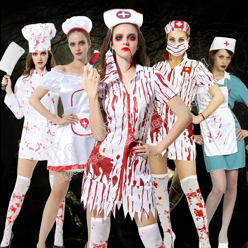 

Cos Adult Halloween costumes Horror chef with blood Bloody female doctor's clothing Men's doctors, nurses and clothing props