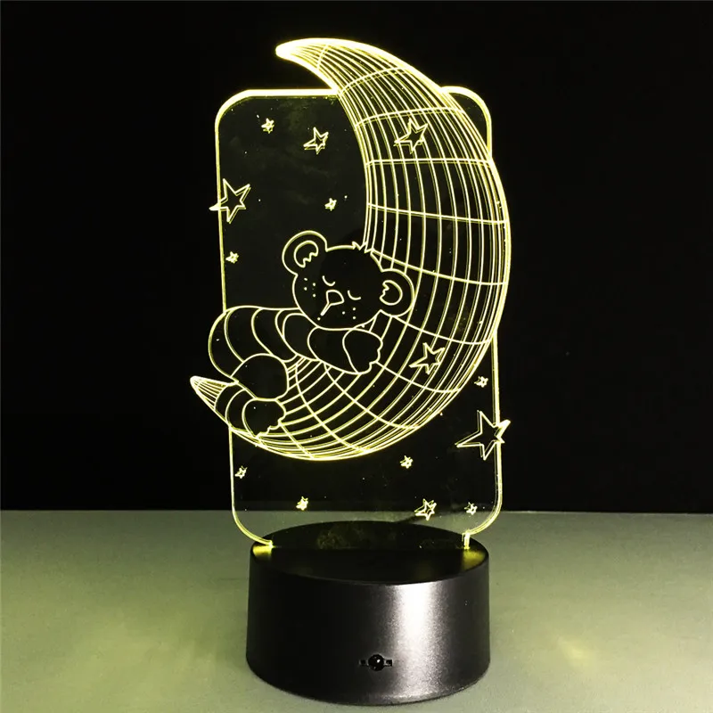 3D lamp Teddy Bear on the Moon Stars Acrylic Illusion LED Sleeping Lamp Kids Gifts 7 Colors Night Light children's night light | Лампы и