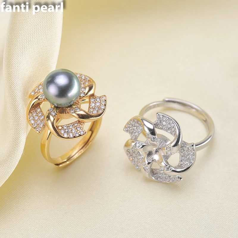 DIY Pearl Ring 925 silver Accessories Natural tahitian rings s925 Sterling Silver ring simple style 8-10 mm | Украшения и