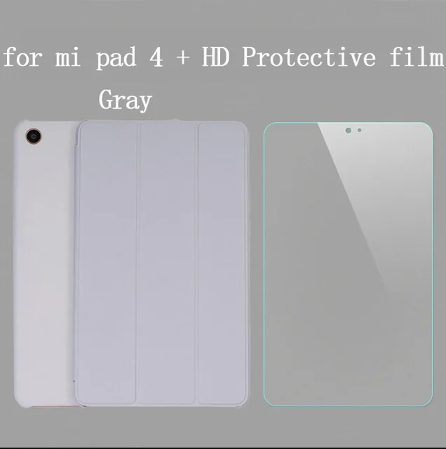 Чехол для Xiaomi Mi Pad 4 Plus, чехол из искусственной кожи, смарт-планшет, подставка, держатель Xiaomi Mi Pad 4 Pad4 4plus 8 дюймов, Защитная пленка для стекла - Цвет: Gray Pad4 and Film