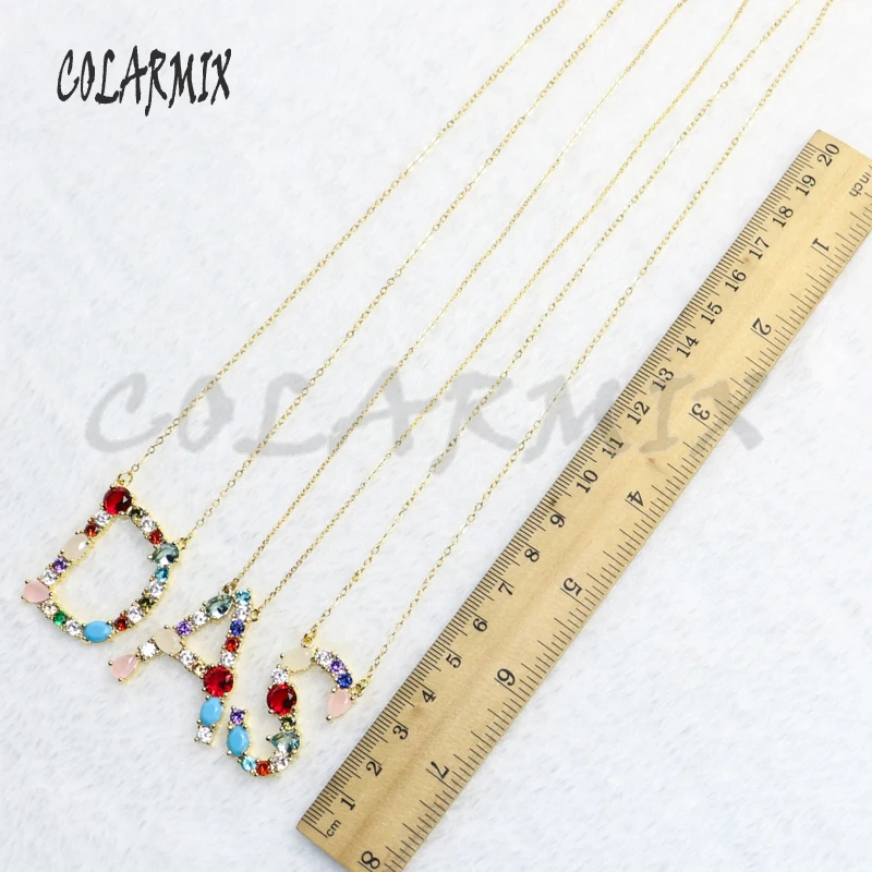 6 шт. Радужное циркониевое ожерелье с подвеской в виде букв женский подарок