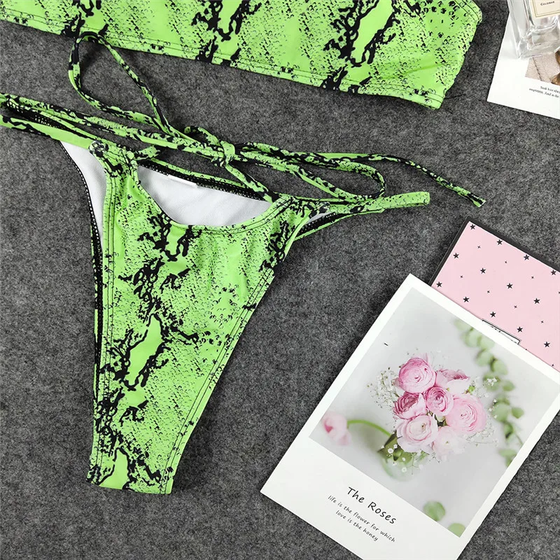 Peachtan Neon green бикини микро сексуальный леопардовый купальник женский пуш-ап купальник бандо женский купальный костюм biquini лето