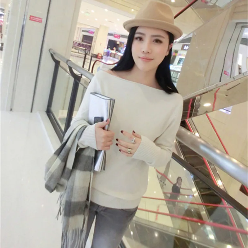 JECH 2020 new cashmere sweater women head with a word knitted women's long-sleeved leisure | Женская одежда