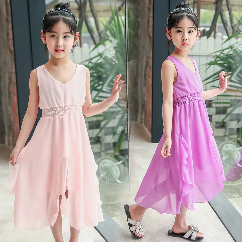 2018 корейское Модное шифоновое платье без рукавов с v-образным вырезом и