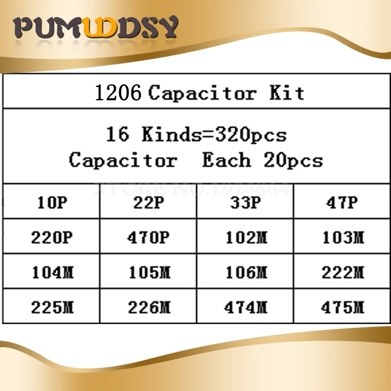 16 значений* 20 шт = 3 20 шт 1206 SMD конденсатор Ассорти Комплект 10pF~ 22 мкФ компонент diy Образцы комплект и