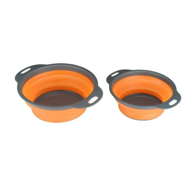 2 Round Orange Большой складной силиконовый дуршлаг для фруктов и овощей, корзина для мытья над раковиной, сетчатый фильтр, складной Слив с ручкой, кухонный инструмент - Цвет: 2 Round Orange