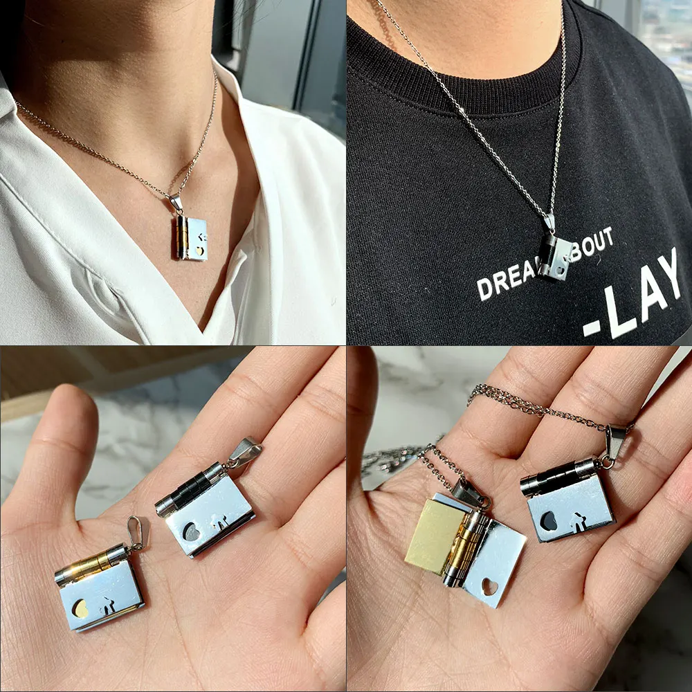 FINE4U N075 ювелирные изделия для пар ожерелья из нержавеющей стали 316L подвески для книг ожерелья для пар подарки для влюбленных на День святого Валентина