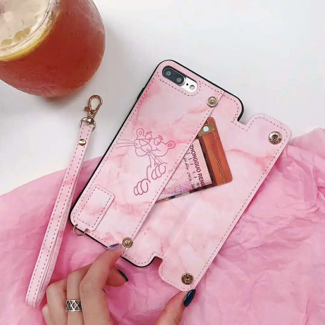Fashion Luxury Wallet Card Case for iPhone X Xr Xs Max Pink Leopard PU Leather Cover 6 6s 7 8 Plus Stand Back Shell |