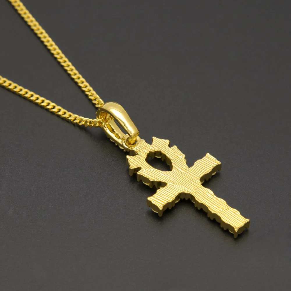 Ankh серебро мужчины s Женщины Хип-хоп Iced Out золотые стразы ключ жизни египетский крест кулон теннисная цепочка со стразами ожерелье для мужчин