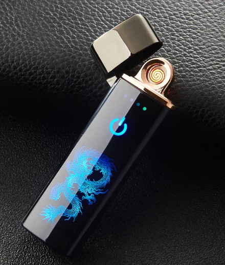 Вольфрамовая турбо USB Зажигалка сенсорная Зажигалка изогнутая полноэкранная сигарета для курения Электронная зажигалка может Изготовленный На Заказ лазерный логотип - Цвет: black nickel dragon