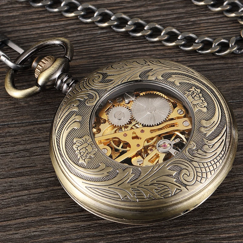 Часы мужские механические карманные в стиле ретро бронзовые стимпанк с ручным