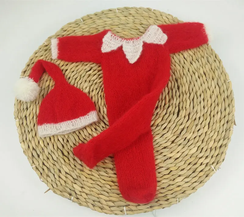 clothes with hat Рождественский костюм для новорожденных реквизит для фотосъемки, мохеровая одежда ручной работы, мохеровые брюки с подходящая шляпа, реквизит для детской фотографии - Цвет: clothes with hat