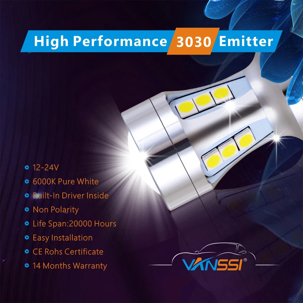 VANSSI 1156 BA15S P21W LED Bulb P21/5W Bay15d 1157 T20 W21/5W 7443 Car Turn Signal Reverse Backup Brake Stop DRL Lights | Автомобили и