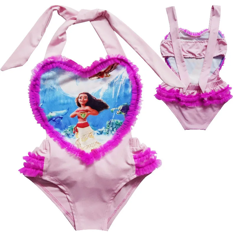 One Piece Swimsuit for Girls Cute Heart Trolls moana Lace Children's Cosplay Costume | Детская одежда и обувь