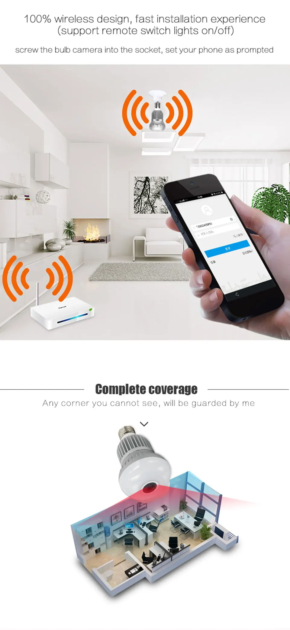 E27 лампы 360 градусов панорамный объектив «рыбий глаз» WI-FI Беспроводная Лампа Очки виртуальной реальности VR IP 1080 P HD ИК Ночное видение Камера домашней безопасности Интеллектуальный монитор