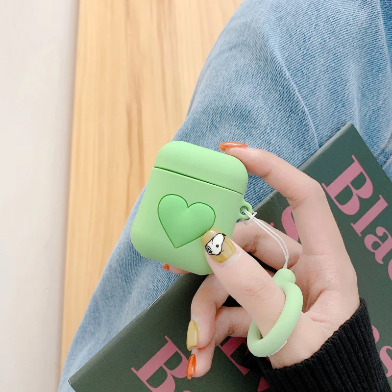 3D силиконовый Bluetooth беспроводной чехол для наушников для AirPods чехол защитный чехол с сердцем аксессуары для Apple Air pods зарядная коробка - Цвет: green