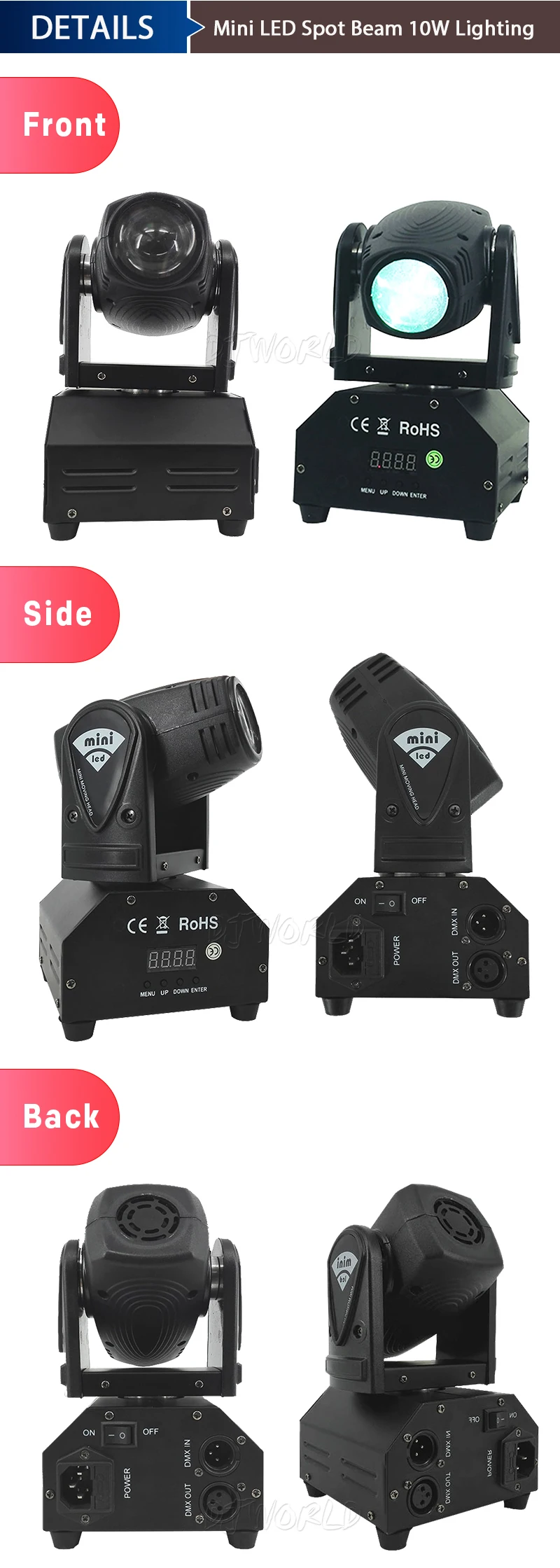 DJworld LED Spotlight With DMX512 10W RGBW LED Business Lights with Professional for Party KTV Disco DJ Party Club Dance Floor
