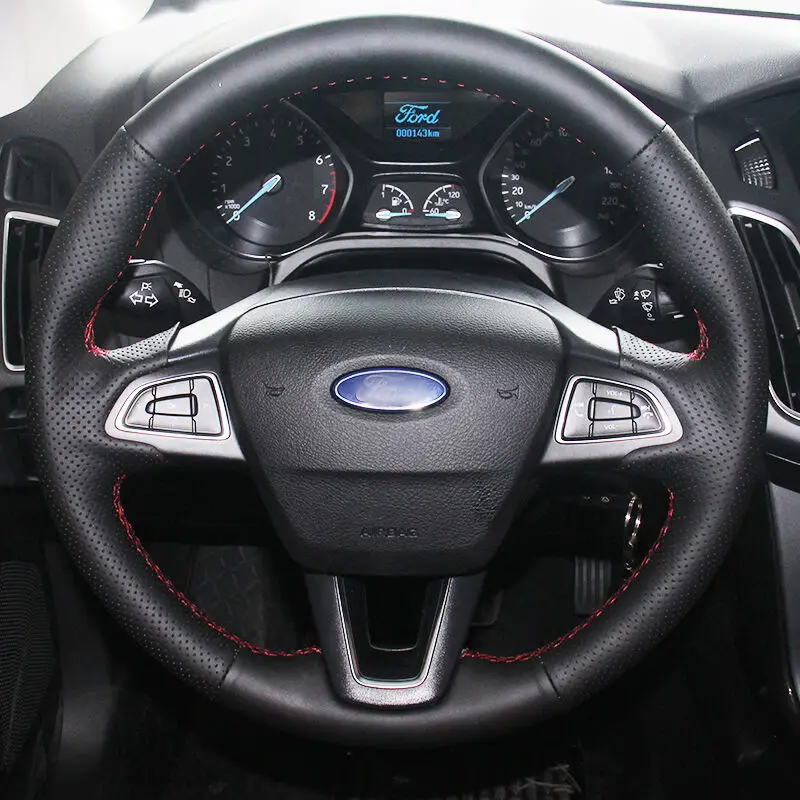 Блестящая зернистая черная натуральная кожа для Ford Focus 3 2015|Чехлы на руль| |