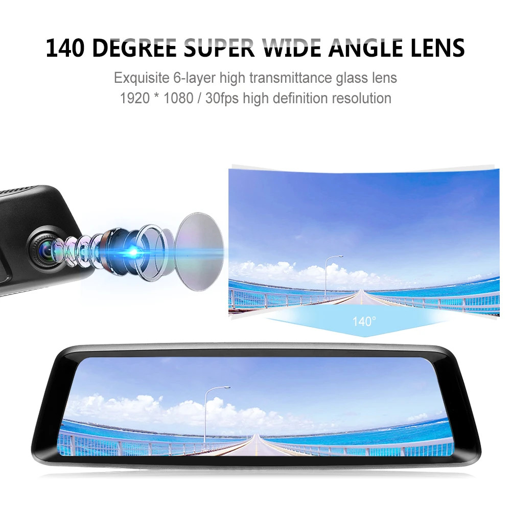 Podofo 10 ''сенсорный 1080 P двойной объектив Автомобильный видеорегистратор