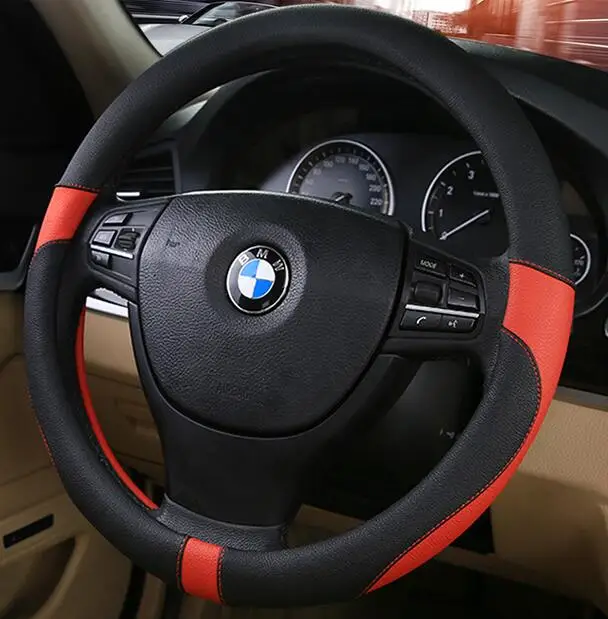 Спортивный кожаный чехол рулевого колеса автомобиля-Стайлинг Защита окружающей среды не оставляет запаха диаметр 38 см 4 цвета - Название цвета: Black red