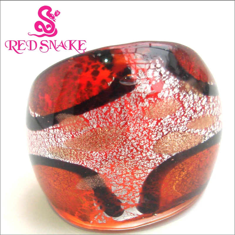 

RED SNAKE Fashion Ring Handmade silver color and red with black line Murano Glass Rings