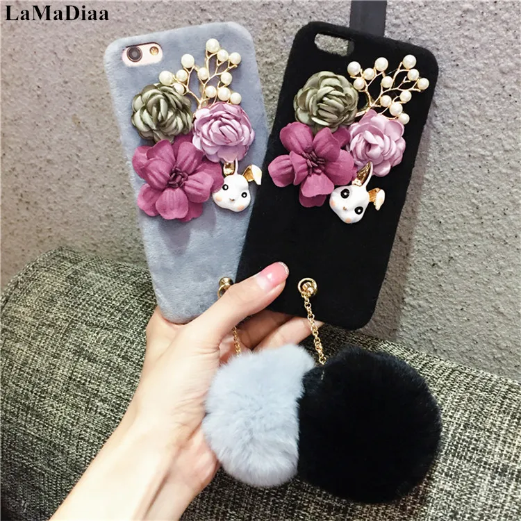 LaMaDiaa теплый плюшевый Меховой чехол для iPhone 11 Pro MAX 6 6s 7 8 Plus милый девчачий цветок мягкий чехол на заднюю панель телефона для iPhone X XR Xs Max