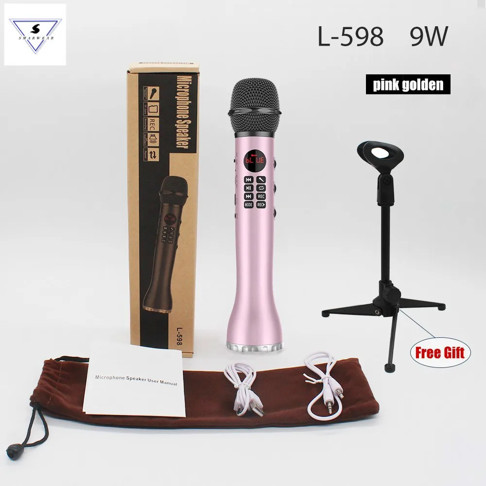 Rose stand 9 Вт беспроводной Динамический микрофон L598 Bluetooth ручной караоке микрофон динамик с подставкой Поющая запись для Andriod IOS Телефон - Цвет: Rose stand
