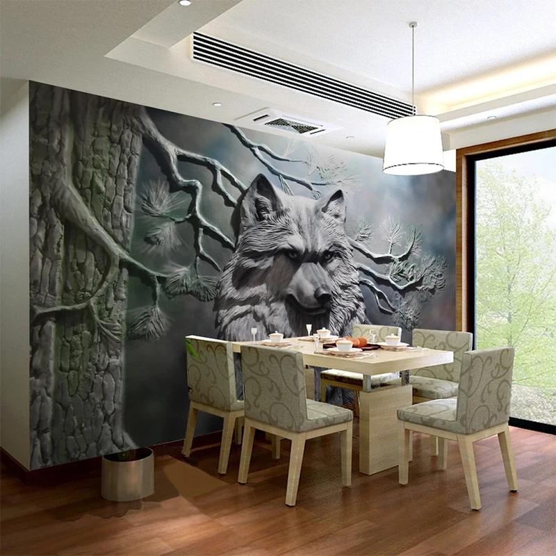 3D обои в европейском стиле стерео рельефный лес волк фотообои для гостиной