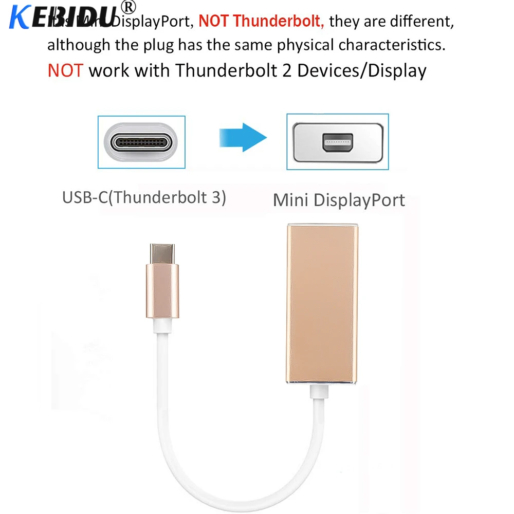 KEBIDU 4K Тип C для мини-дисплея порт мини кабель адаптера DP USB 3 1 mini DisplayPort UHD 1080P ChromeBook