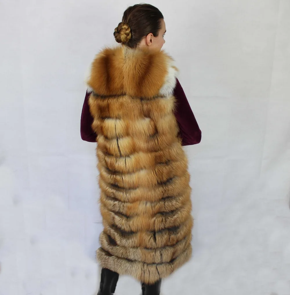 Linhaoshengyue Real Red  Fox  Fur  Vest  120cm  Long enlarge