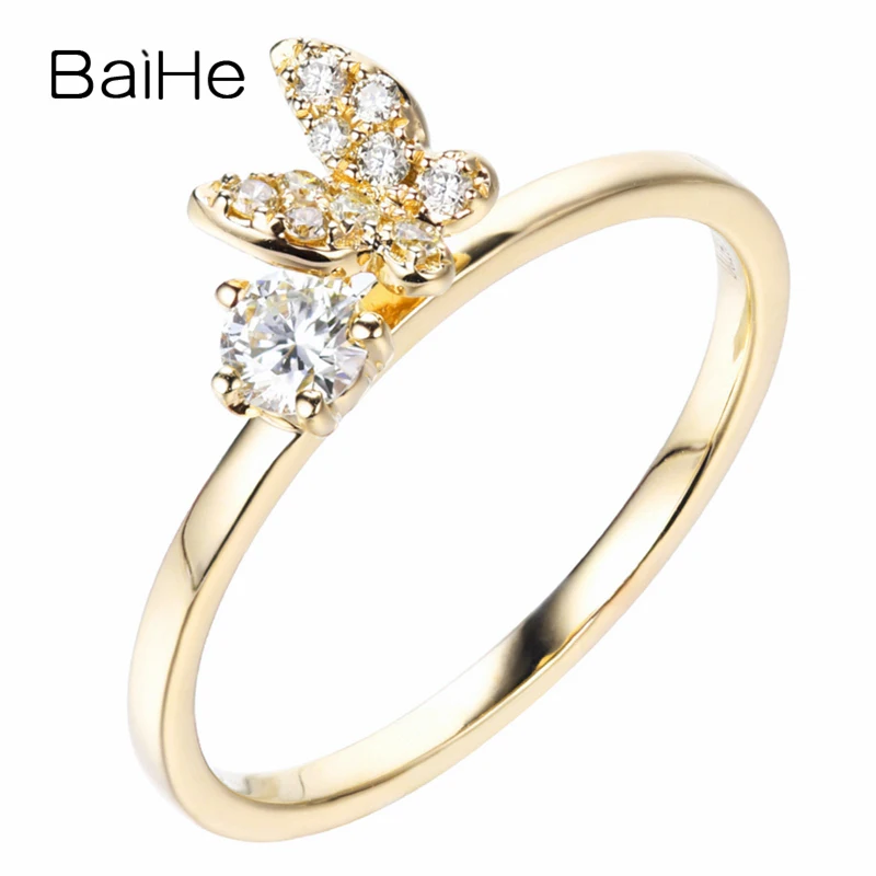 Yellow Gold BAIHE Solid 14 K розовое золото всего 0.24ct сертифицированные H/SI натуральные Алмазы обручальные женские модные ювелирные изделия кольцо - Цвет камня: Yellow Gold