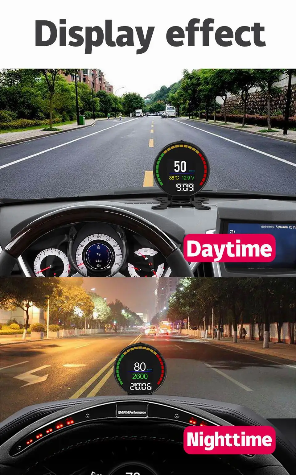 VJOYCAR P15 OBD2 дисплей Hud Дисплей Автомобильный бортовой компьютер проектор скорости цифровой автомобильный измеритель скорости расход топлива об/мин