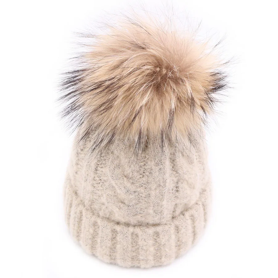 New Design Winter Kid Warm Baby Hats With Real Raccoon Fur Ball Solid Beanies 1 To 4 Years Old Children Caps 2018 Arrival | Аксессуары