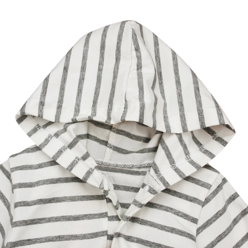 Gray Color Newborn Baby Boy Girls Clothes Long Sleeve Striped Hooded Romper Jumpsuit Outfits Playsuit | Детская одежда и обувь