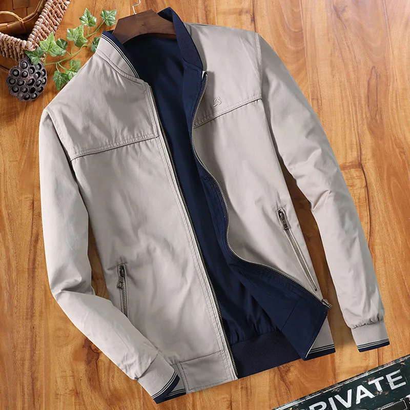 Light Khaki 001 MANTLCONX, новинка, весенне-осенние мужские куртки, повседневные пальто, одноцветная Мужская одежда, куртки с воротником-стойкой, Мужская Двусторонняя одежда - Цвет: Light Khaki 001