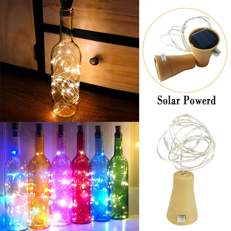 10 LED Garland Solar Wine Bottle Lights Solar Cork Fairy Lights Christmas Light LED Copper Garland Wire Fairy String Lights New