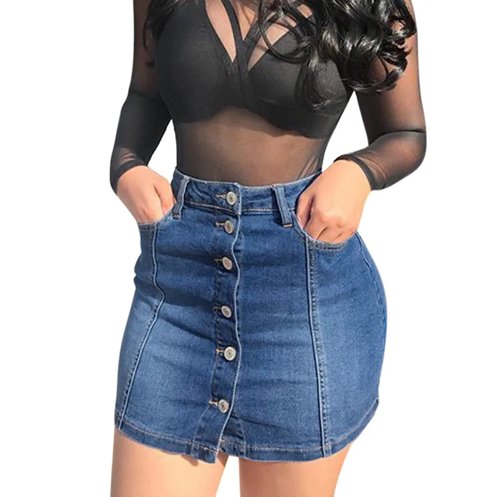 Женские летние юбки с высокой талией и пуговицами женская джинсовая юбка женские