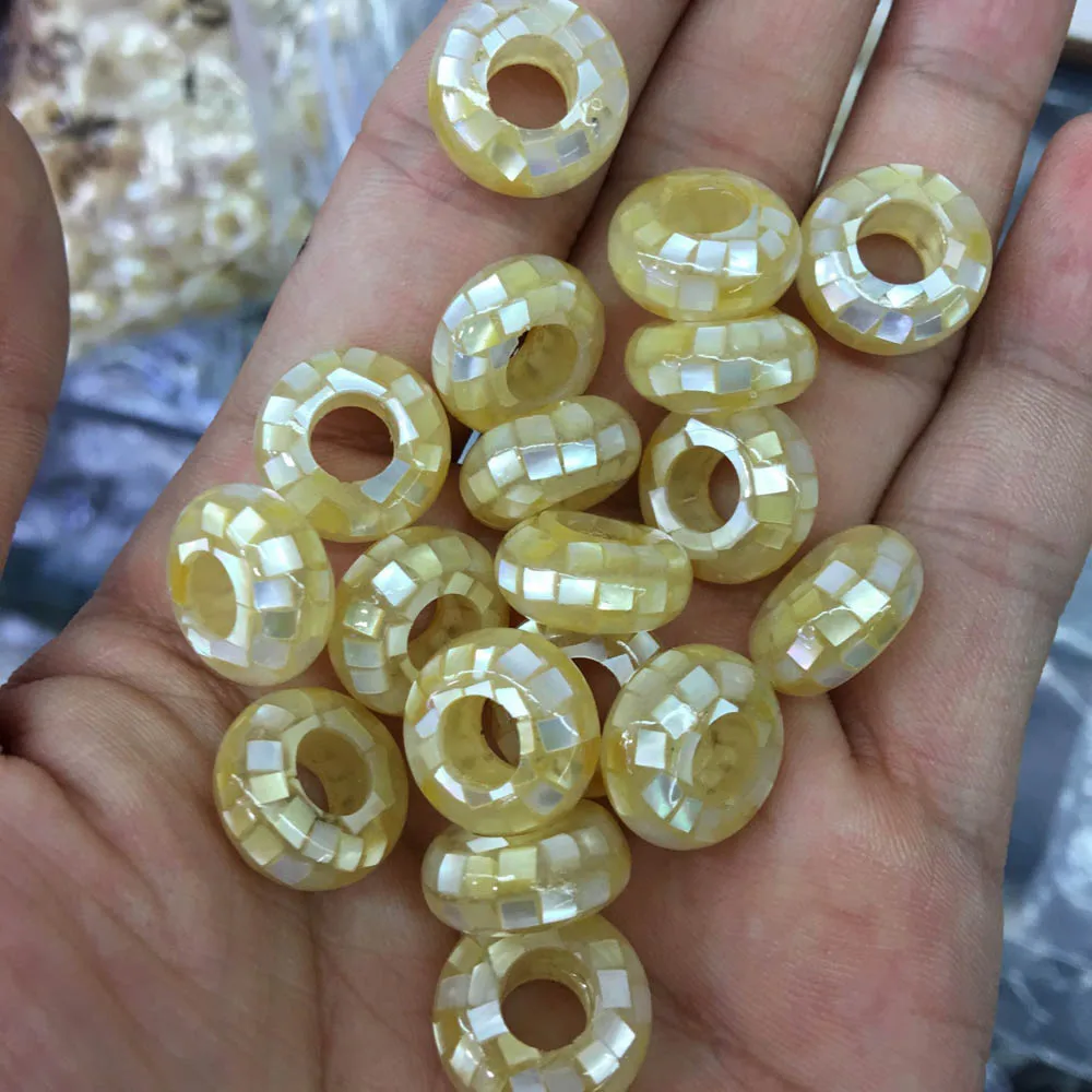 7x14mm Natural Shell Mosaic Beads MOP White Grey Yellow Abacus Shape Big Hole Loose DIY Jewelry Making | Украшения и аксессуары