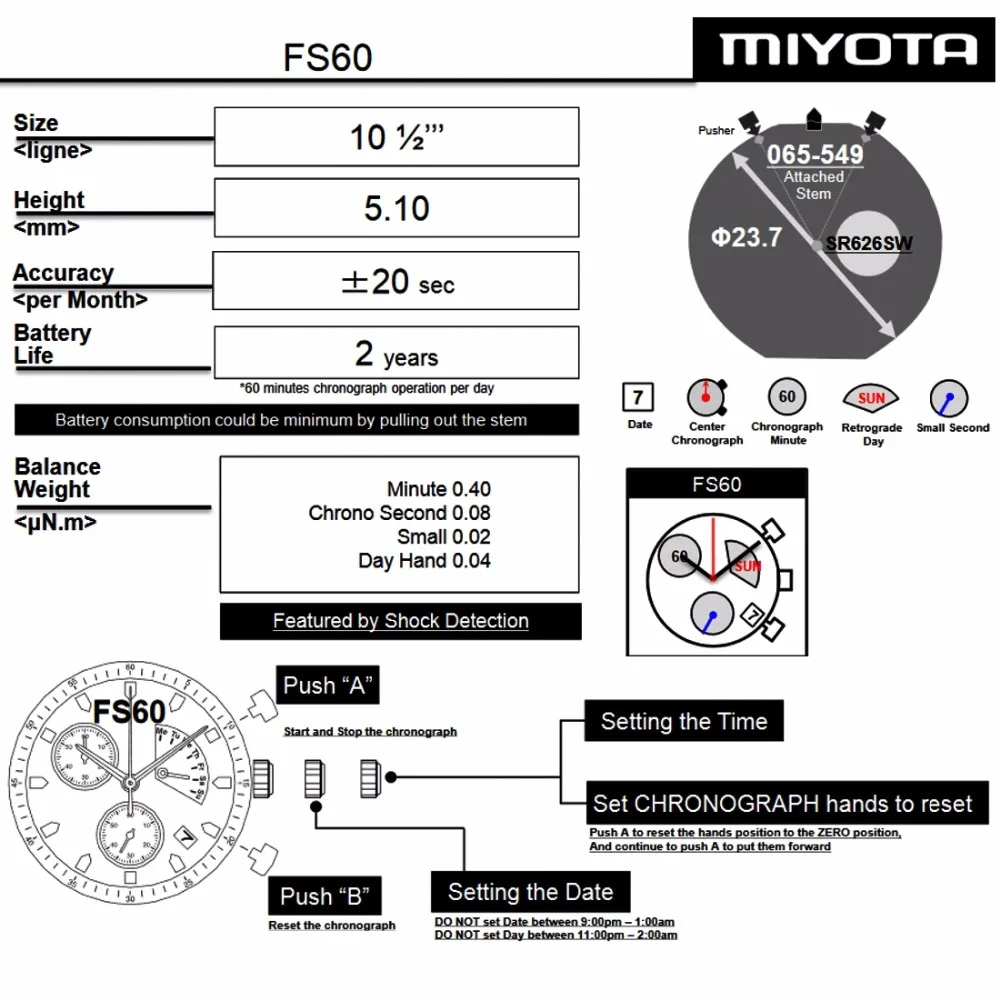 MIYOTA FS60 OOA 3 глаза. Хронограф с наклоном заколкой для кварцевые часы | Наручные