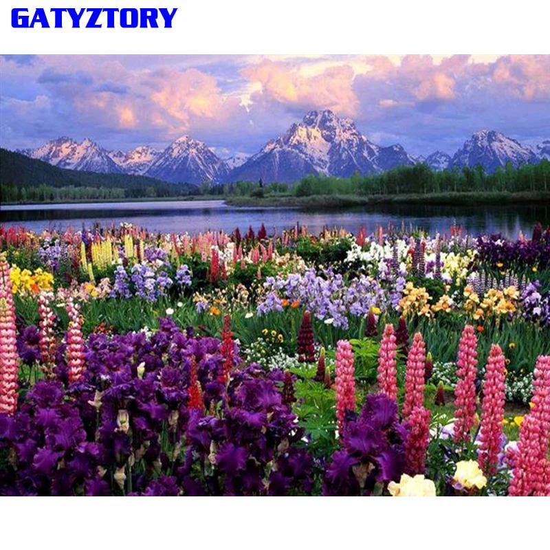 GATYZTORY, безрамный цветок, сделай сам, живопись по номерам, пейзаж, современный домашний Настенный декор, ручная роспись, картина маслом для уникального подарка